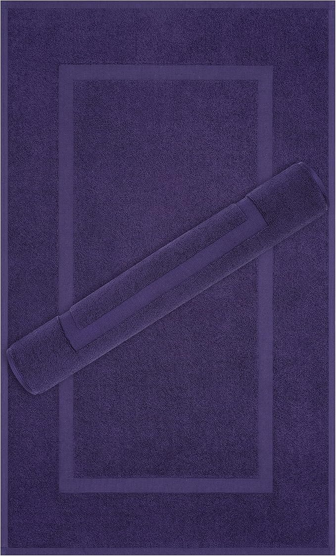 Cotton Paradise 100% Cotton Bath Mats for Bathroom Floor Set of 2 Pack, 20x34 Soft Absorbent Washable Quick Dry Tub Bathmat, Purple Towel Bath Mat