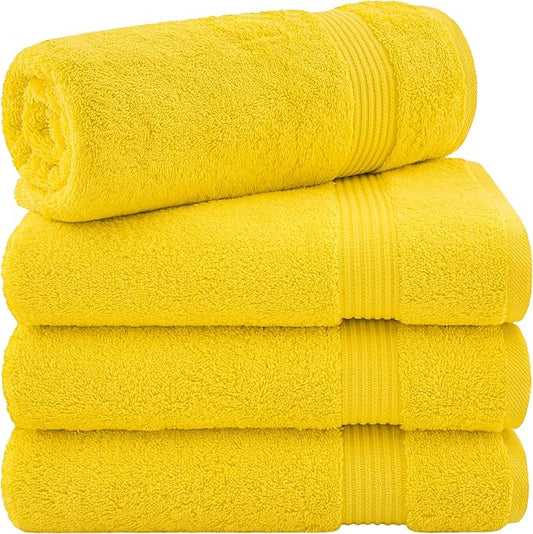 Cotton Paradise 4 Piece Turkish Bath Towels for Bathroom, 100% Cotton Extra Large Soft Plush Towels Bathroom Set, Yellow