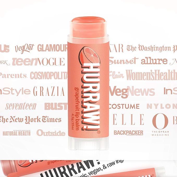Hurraw! Grapefruit Lip Balm, 3 Pack: Organic, Certified Vegan, Cruelty and Gluten Free. Non-GMO, 100% Natural Ingredients. Bee, Shea, Soy and Palm Free. Made in USA