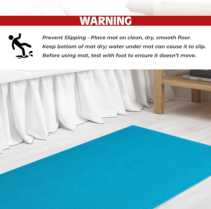 Cotton Paradise 100% Cotton Non Slip Bath Mats for Bathroom, 20x34 inch Soft Absorbent Quick Dry Machine Washable Floor Bath Mat, Aqua Blue Bath Rug