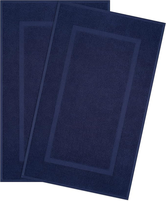Cotton Paradise 100% Cotton Bath Mats for Bathroom Floor Set of 2 Pack, 20x34 Soft Absorbent Washable Quick Dry Tub Bathmat, Navy Blue Towel Bath Mat