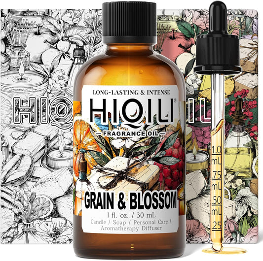 HIQILI Grain & Blossom Fragrance Oil for Diffuser, Candle, Solid Perfume Making, Fresh Floral Scents, Body & Skin Care - 1 Fl Oz