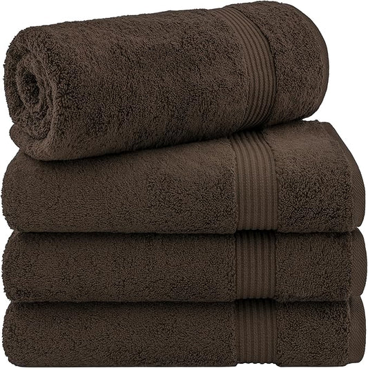 Cotton Paradise 4 Piece Turkish Bath Towels for Bathroom, 100% Cotton Extra Large Soft Plush Towels Bathroom Set, Brown