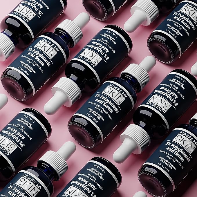 Admire My Skin Organic Polyglutamic Acid Facial Serum - Powerful Hydration & Anti Aging + Hyaluronic Acid + Propolis 1oz