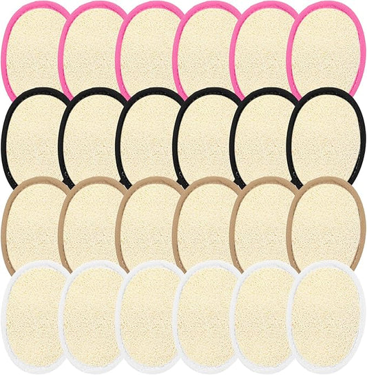 Boao 24 Pcs Loofah Pack Loofah Pads Bulk for Facial Exfoliating Body Bath Shower Mini Sponge Pads Natural Scrubber Brush for Men Women Spa and Travel(White, Coffee, Black, Pink)