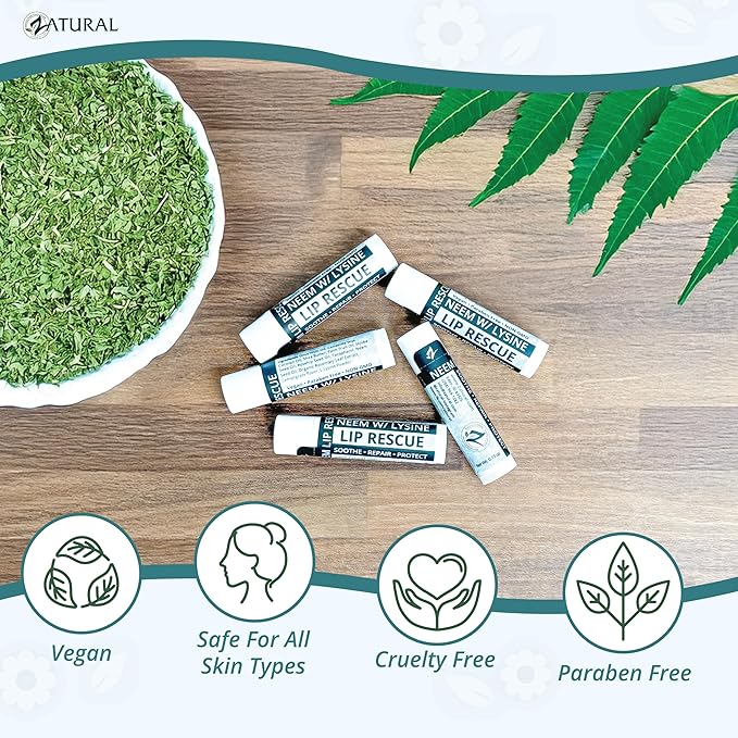 Zatural Neem Lip Rescue with L-Lysine (3) Lip Balm for Super Dry Lips