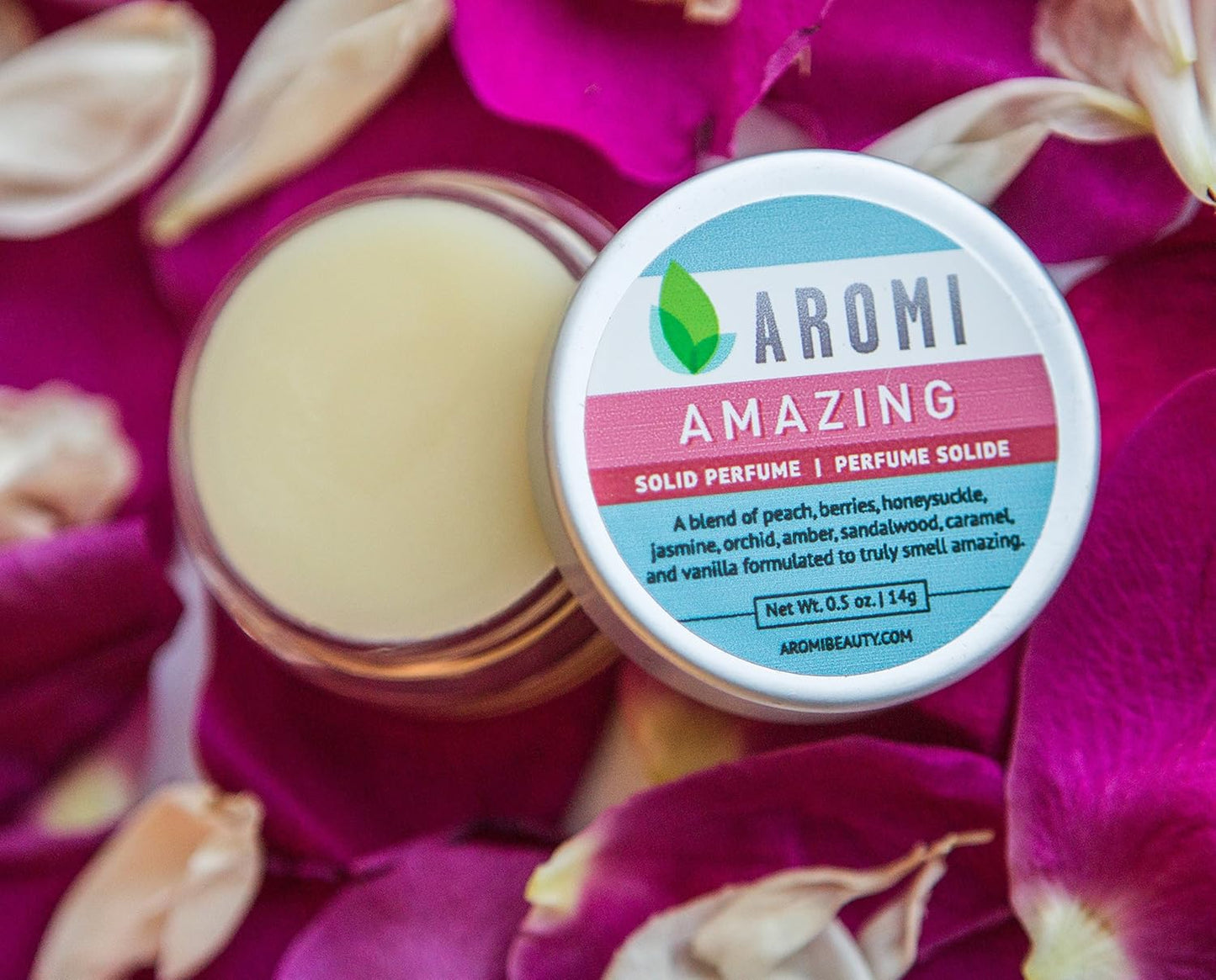 Aromi Amazing Solid Perfume | Fruity, Floral Fragrance, Vegan & Cruelty-free, Travel Scent, Women’s Gift, Vanilla, Caramel, & Jasmine Scent, Handmade (Amazing)