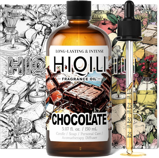 HIQILI Chocolate Fragrance Oil for DIY Candle, Soap & Bath Salts Making, Long Lasting Scents for Home Essential Oil Diffuser - 5.07 Fl Oz