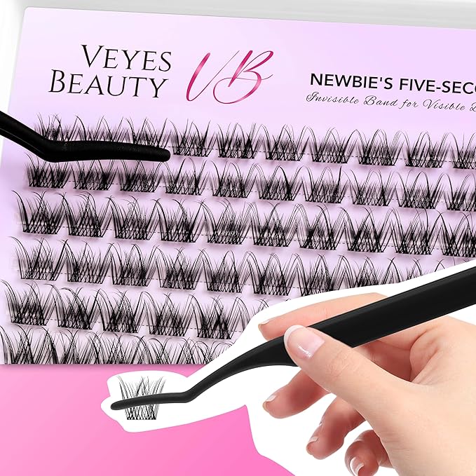 VEYESBEAUTY Lash Clusters Individual Eyelash Extensions Thin & Invisible Band DIY False Eyelashes for Self-application Newbie's Five-Second Series Wispy Lash Tray, LuxeBold 8-16mm Mixed Length