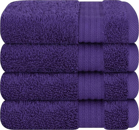 Cotton Paradise 100% Cotton Turkish Washcloth Set for Bathroom, 4 Piece Soft Absorbent Small Hand Face Towels Wash Rags, Purple