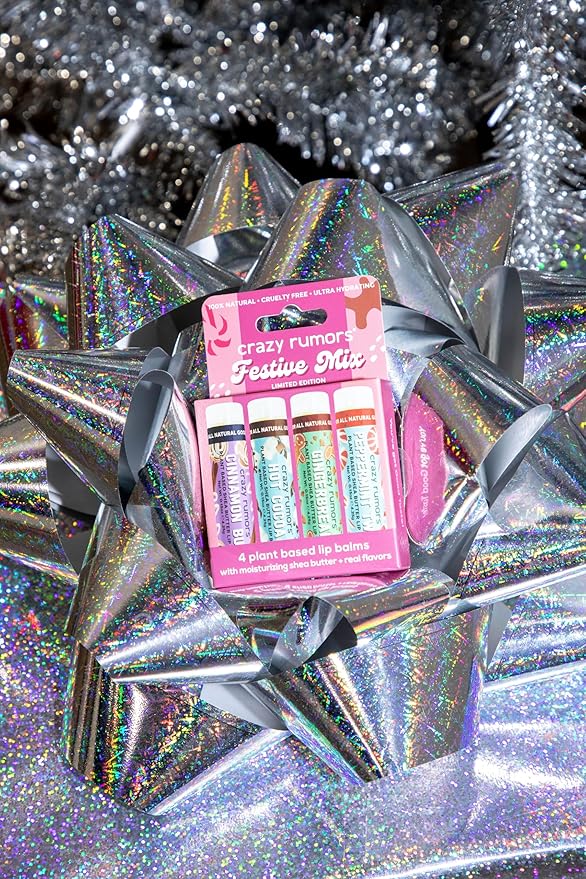 Crazy Rumors Festive Mix - Gingerbread, Hot Cocoa, Cinnamon Bun + Peppermint Twist - 4 Pack Lip Balm