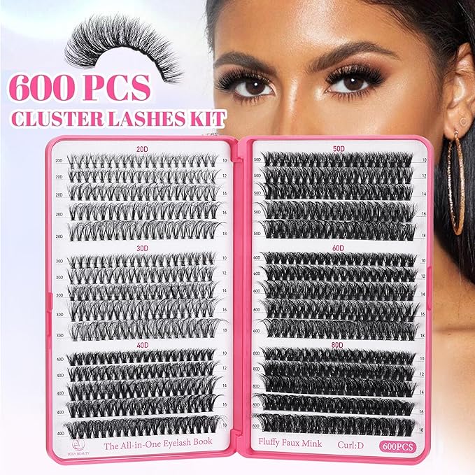 Bombshell Lash Clusters - Eyelash Clusters 20D+30D+40D+50D+60D+80D Wispy Individual Lashes D Curl Lash Extension 10-18MM Natural Lash Clusters DIY Cluster Eyelash Extensions for Beginners