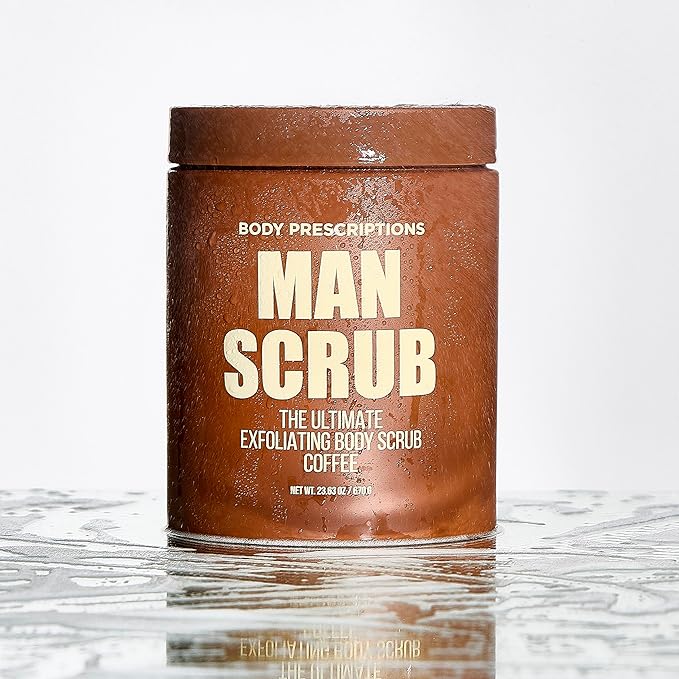 Body Prescriptions Men’s Exfoliating Body Scrub – Ultimate Skin Cleansing Wash in Jar with Twist-Top Lid, For All Skin Types, 21 Ounce (Pack of 1), Coffee