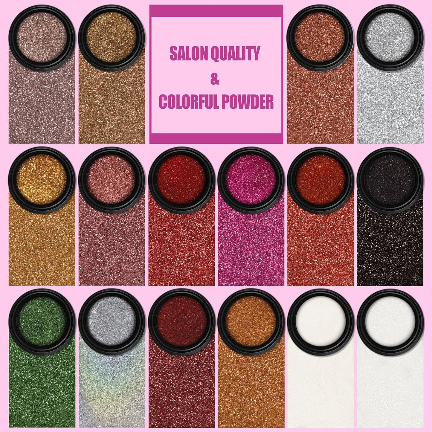 Artdone 16 Jars Chrome Nail Powder Magic White Pearl Kit Mirror Effect Silver Metallic Holographic Dip Nail Powder Decoration Iridescent Aurora Mermaid Pigment