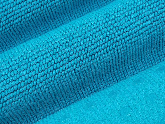Cotton Paradise 100% Cotton Non Slip Bath Mats for Bathroom, 17x24 inch Soft Absorbent Quick Dry Machine Washable Floor Bath Mat, Aqua Blue