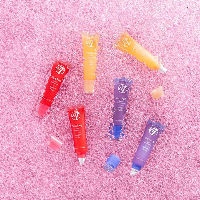 W7 Gloss Away Lip Balm Trio - 3 Piece Set - Nourishing Lips Balms With Shea Butter - Blueberry, Vanilla, Strawberry