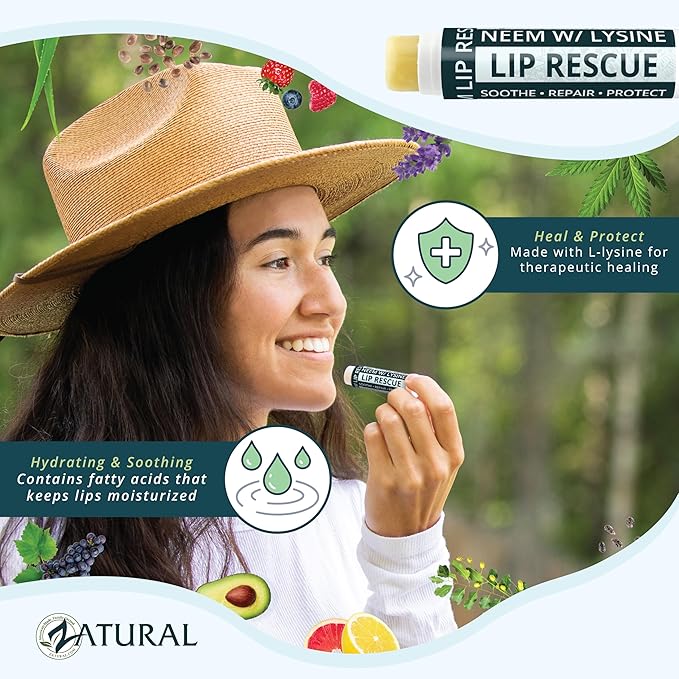 Zatural Neem Lip Rescue with L-Lysine (3) Lip Balm for Super Dry Lips