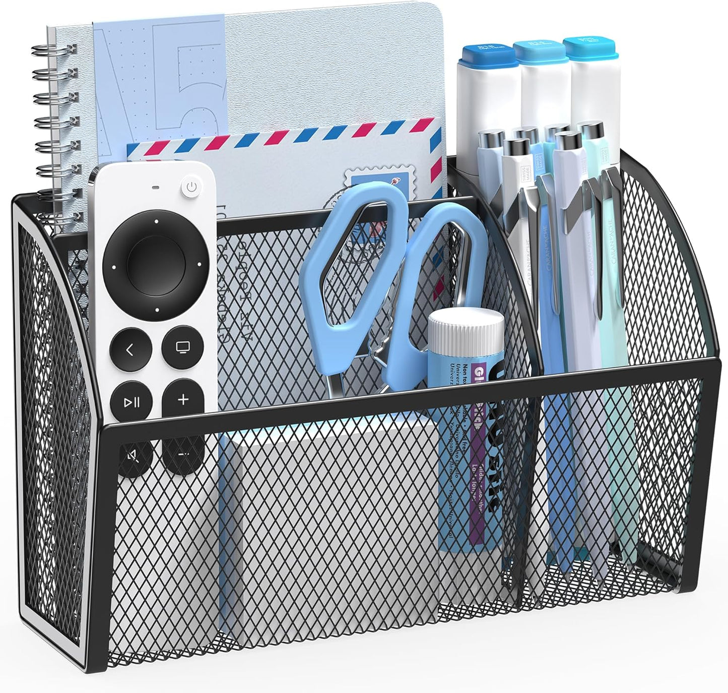 YINGHUA Strong Magnetic Pen Holder for Whiteboard and Refrigerator 3 Compartments Metal Mesh Organizer Space Saving Shelf for Office School Home and Locker - Black