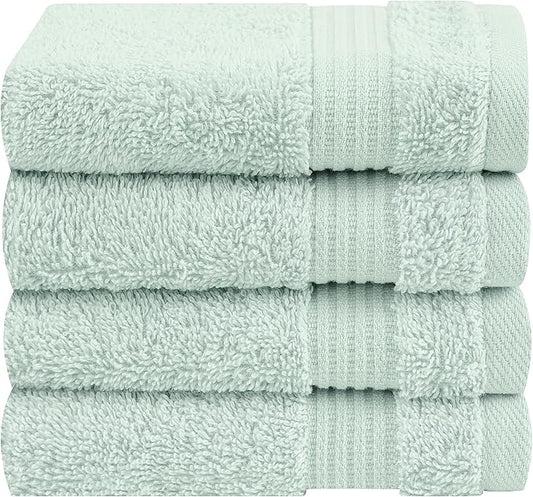 Cotton Paradise 100% Cotton Turkish Washcloth Set for Bathroom, 4 Piece Soft Absorbent Small Hand Face Towels Wash Rags, Mint