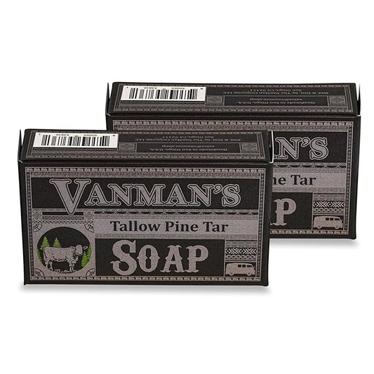 VanMan Tallow & Pine Tar Soap Bar – Grass-Fed Beef Tallow with Organic Oatmeal, Charcoal & Essential Oils – Exfoliating Face & Body Soap, 3.8oz - 2 Pack
