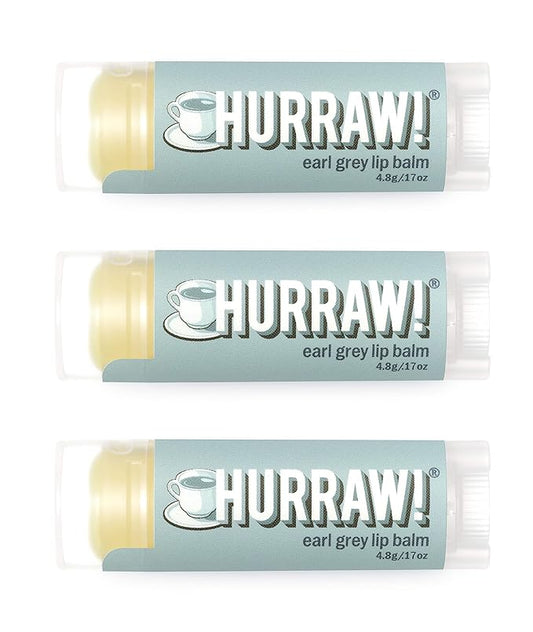 Hurraw! Earl Grey Lip Balm, 3 Pack: Organic, Certified Vegan, Cruelty and Gluten Free. Non-GMO, 100% Natural Ingredients. Bee, Shea, Soy and Palm Free. Made in USA