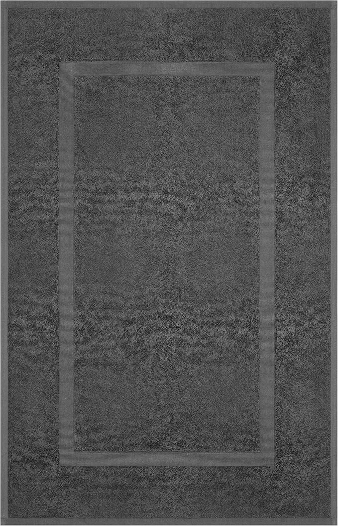 Cotton Paradise 100% Cotton Bath Mats for Bathroom Floor Set of 2 Pack, 20x34 Soft Absorbent Washable Quick Dry Tub Bathmat, Dark Gray Towel Bath Mat