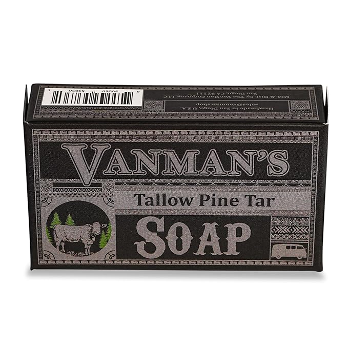VanMan Tallow & Pine Tar Soap Bar – Grass-Fed Beef Tallow with Organic Oatmeal, Charcoal & Essential Oils – Exfoliating Face & Body Soap, 3.8oz - 1 Pack