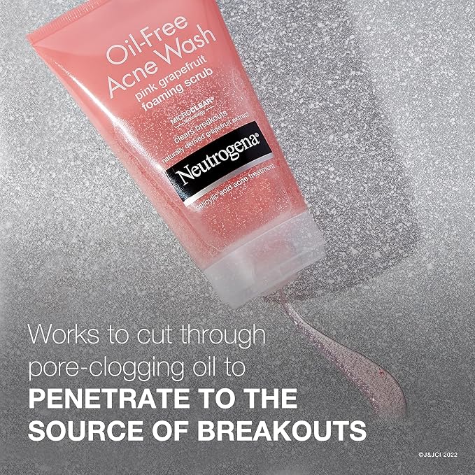 Neutrogena Oil Free Pink Grapefruit Acne Face Wash with Vitamin C, 2% Salicylic Acid Acne Treatment, Gentle Foaming Facial Scrub to Treat & Prevent Breakouts, 6.7 fl. Oz, 3 Pack