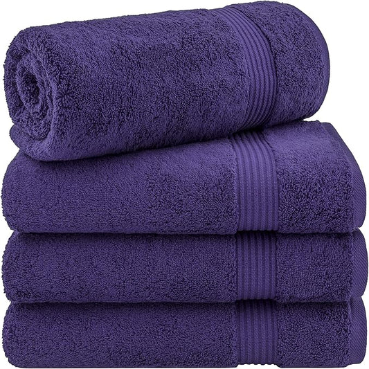 Cotton Paradise 4 Piece Turkish Bath Towels for Bathroom, 100% Cotton Extra Large Soft Plush Towels Bathroom Set, Purple