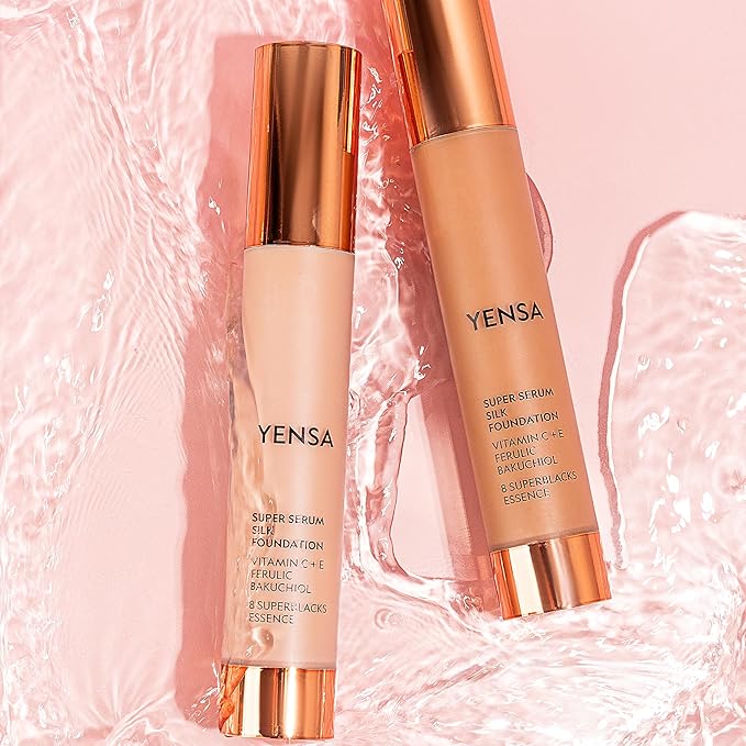 YENSA Super Silk Foundation - Full Coverage, Age-defying complex of Vitamin C, E, Ferulic, and Bakuchiol Oil (Deep 4) 1.0 fl oz