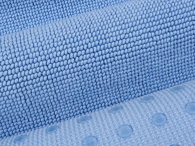 Cotton Paradise 100% Cotton Non Slip Bath Mats for Bathroom, 17x24 inch Soft Absorbent Quick Dry Machine Washable Floor Bath Mat, Sky Blue