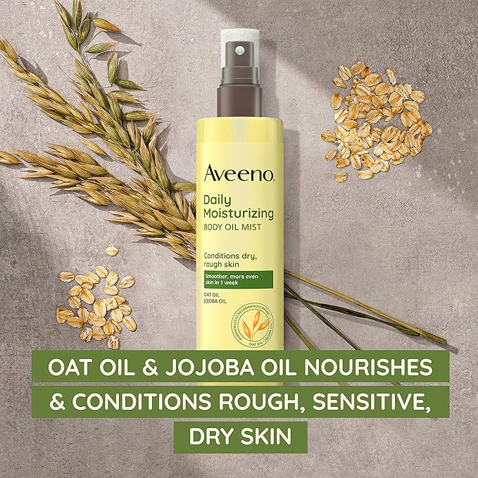 Aveeno Daily Moisturizing Body Oil, Body Mist for Dry Skin with Oat Oil and Jojoba Oil, Nourishing Body Spray with a Hypoallergenic Formula, 6.7 FL OZ