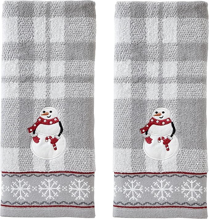 SKL Home Christmas/Winter Whistler Snowman Hand Towel 2pc Set for Bath/Kitchen/Bar & Gift, Gray