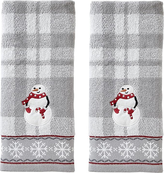 SKL Home Christmas/Winter Whistler Snowman Hand Towel 2pc Set for Bath/Kitchen/Bar & Gift, Gray