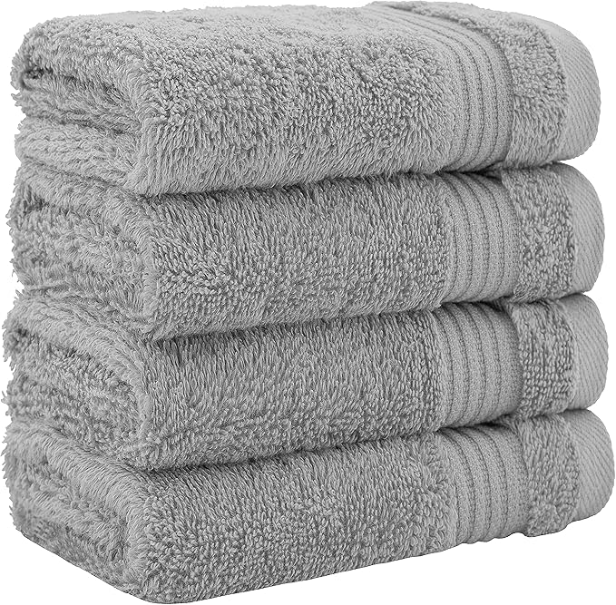 Cotton Paradise 100% Cotton Turkish Washcloth Set for Bathroom, 4 Piece Soft Absorbent Small Hand Face Towels Wash Rags, Light Gray