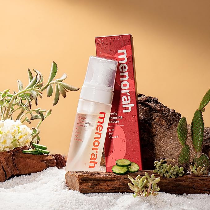 menorah Gentle Cleansing Mousse – Hydrating pH-Balanced Face Wash with Cactus & Cucumber Extracts, Soothing Daily Cleanser for Sensitive & Dry Skin