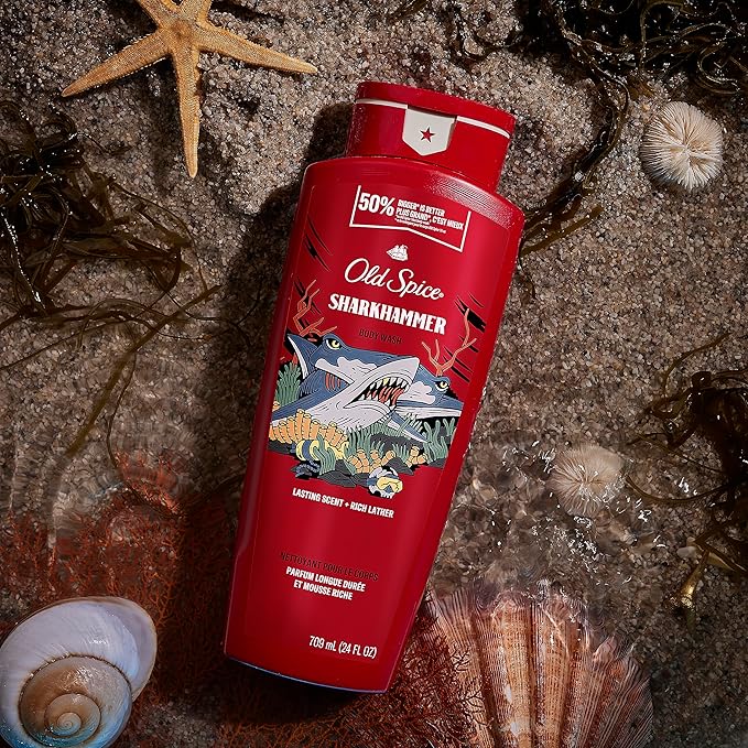 Old Spice Body Wash for Men, Sharkhammer, Long Lasting Lather, 24 fl oz (Pack of 4)