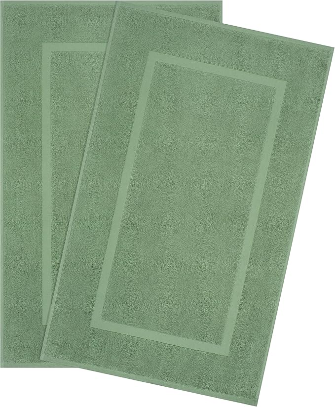 Cotton Paradise 100% Cotton Bath Mats for Bathroom Floor Set of 2 Pack, 20x34 Soft Absorbent Washable Quick Dry Tub Bathmat, Sage Green Towel Bath Mat