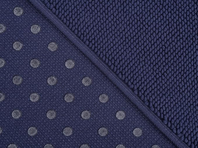 Cotton Paradise 100% Cotton Non Slip Bath Mats for Bathroom, 17x24 inch Soft Absorbent Quick Dry Machine Washable Floor Bath Mat, Navy Blue