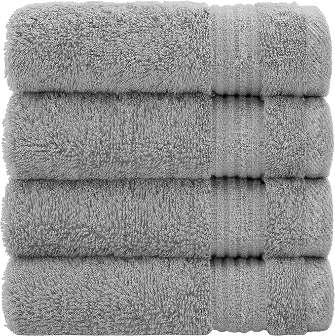 Cotton Paradise 100% Cotton Turkish Washcloth Set for Bathroom, 4 Piece Soft Absorbent Small Hand Face Towels Wash Rags, Light Gray