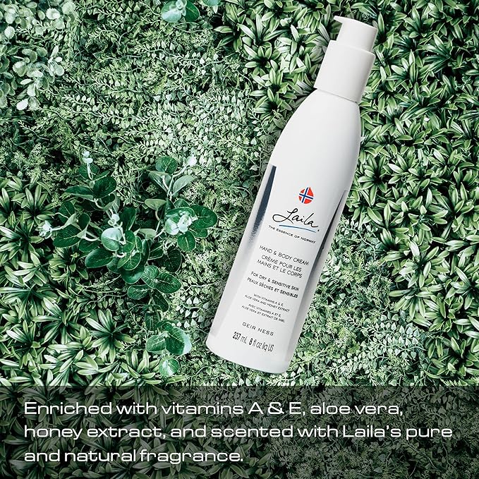 Geir Ness Laila Hand & Body Cream - Skin Moisturizing and Nourishing Formula for Soft and Smooth Hands - Vitamin A & E, Aloe Vera and Honey Extract