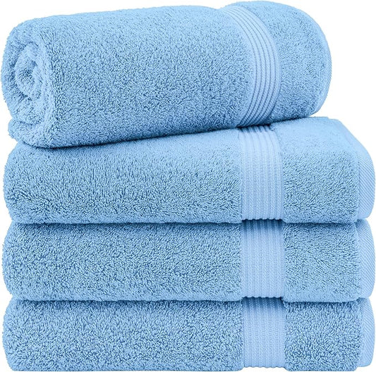 Cotton Paradise 4 Piece Turkish Bath Towels for Bathroom, 100% Cotton Extra Large Soft Plush Towels Bathroom Set, Sky Blue