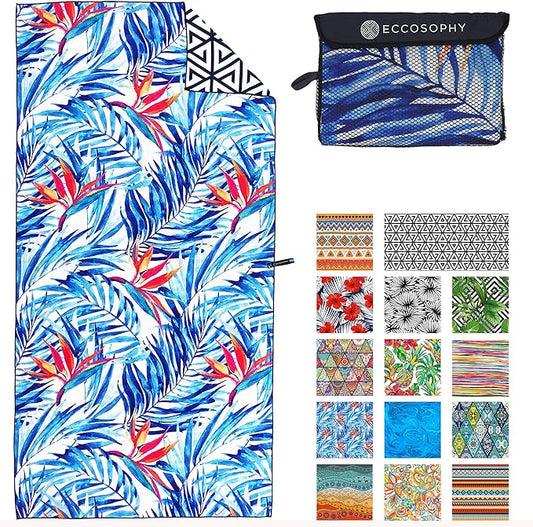 ECCOSOPHY Microfiber Beach Towel - Sand Free Towels are Quick Dry, Light Weight, Super Absorbent - Perfect Pool, Travel, Cruise, Camping Essentials - Oversized Extra Large for Adults 71x35 in