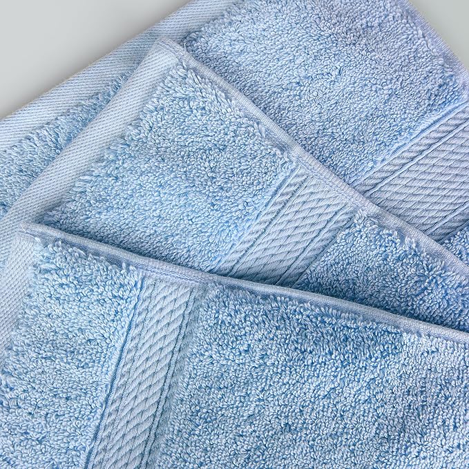 BNM Egyptian Cotton Heavyweight Towels, Ideal for Bathroom, Shower, Spa, Hotel, 800 GSM, Face/Washcloths, Hand Towels, Bath Towels, Highly-Absorbent, Luxury Home Basics, 9 Piece Towel Set, Light Blue