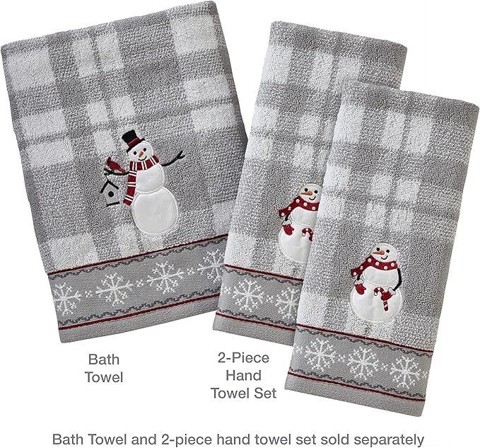 SKL Home Christmas/Winter Whistler Snowman Hand Towel 2pc Set for Bath/Kitchen/Bar & Gift, Gray